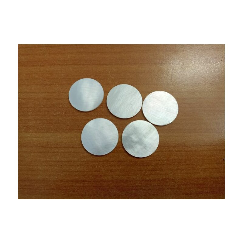 Round white MOP plate, 25.5 mm diameter and 1.5 mm thickness, 2,60